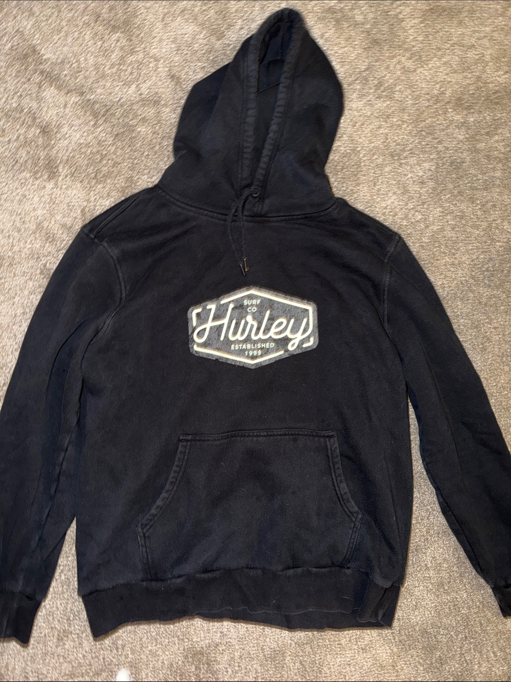 Hurley Black Crewneck Pullover Hoodie with Script Patch